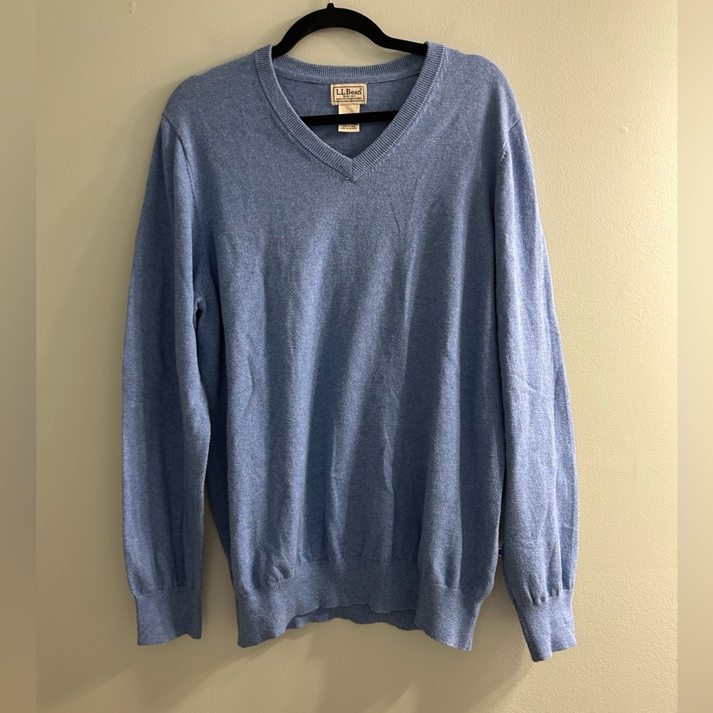 L.l. Bean cotton cashmere blue v neck sweater
